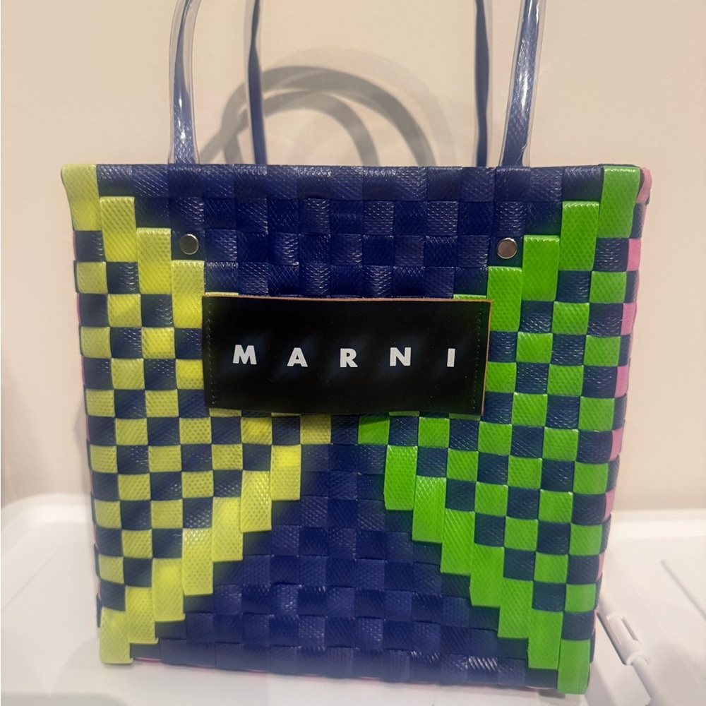 Marni Blue and Green Checkered basket bag